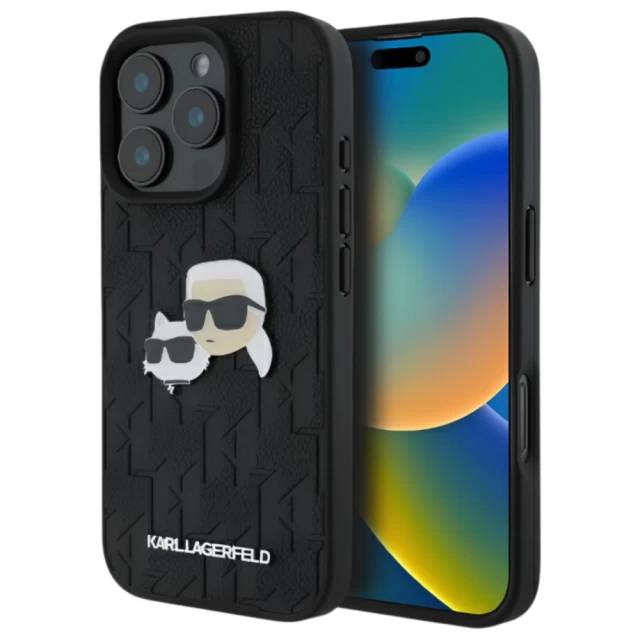 Чехол Karl Lagerfeld Monogram Karl & Choupette Head Pin для iPhone 16 Pro Black (KLHCP16LPGKLKCPK)