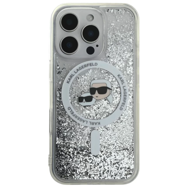 Чохол Karl Lagerfeld Liquid Glitter Karl & Choupette Head для iPhone 16 Pro Transparent with MagSafe (KLHMP16LLGKCSGH)