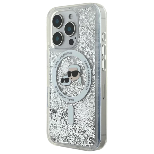 Чохол Karl Lagerfeld Liquid Glitter Karl & Choupette Head для iPhone 16 Pro Transparent with MagSafe (KLHMP16LLGKCSGH)