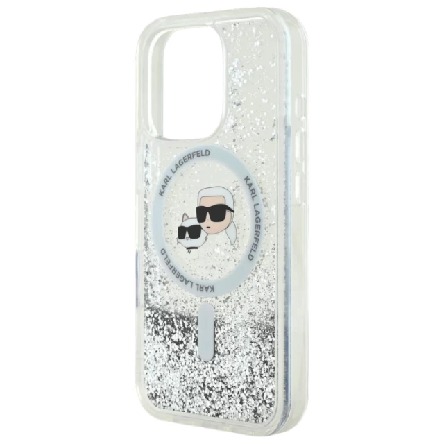 Чохол Karl Lagerfeld Liquid Glitter Karl & Choupette Head для iPhone 16 Pro Transparent with MagSafe (KLHMP16LLGKCSGH)