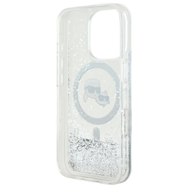 Чохол Karl Lagerfeld Liquid Glitter Karl & Choupette Head для iPhone 16 Pro Transparent with MagSafe (KLHMP16LLGKCSGH)