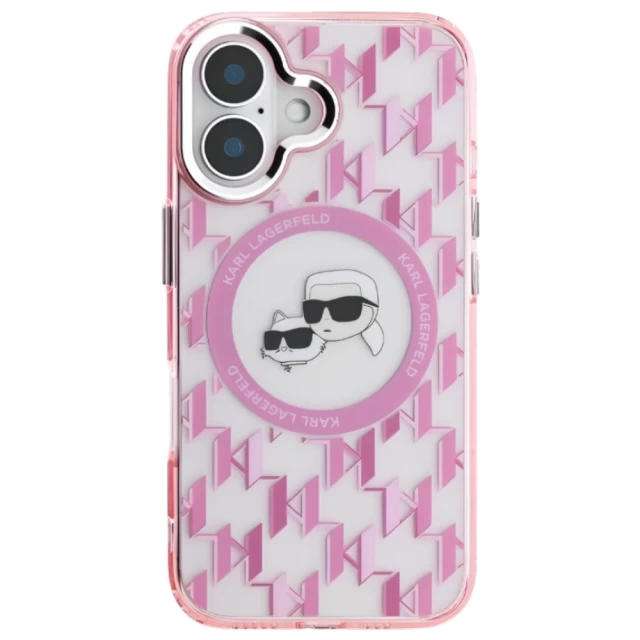 Чохол Karl Lagerfeld IML Monogram Karl & Choupette Head для iPhone 16 Pink with MagSafe (KLHMP16SHMCKMHP)