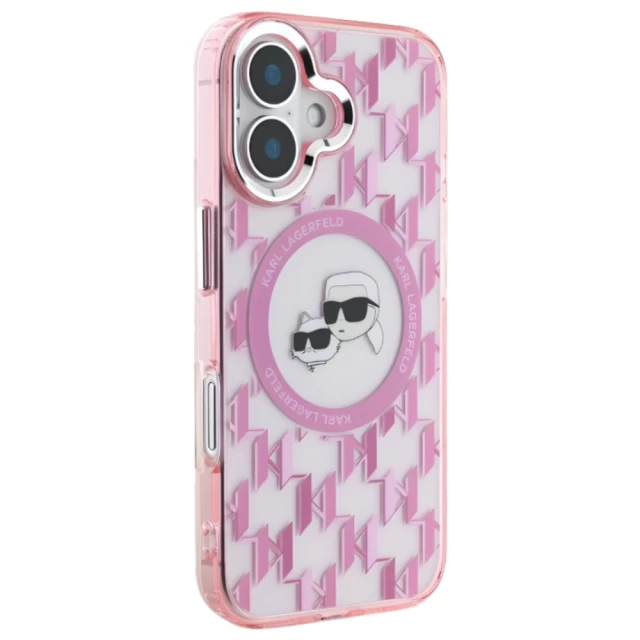 Чохол Karl Lagerfeld IML Monogram Karl & Choupette Head для iPhone 16 Pink with MagSafe (KLHMP16SHMCKMHP)