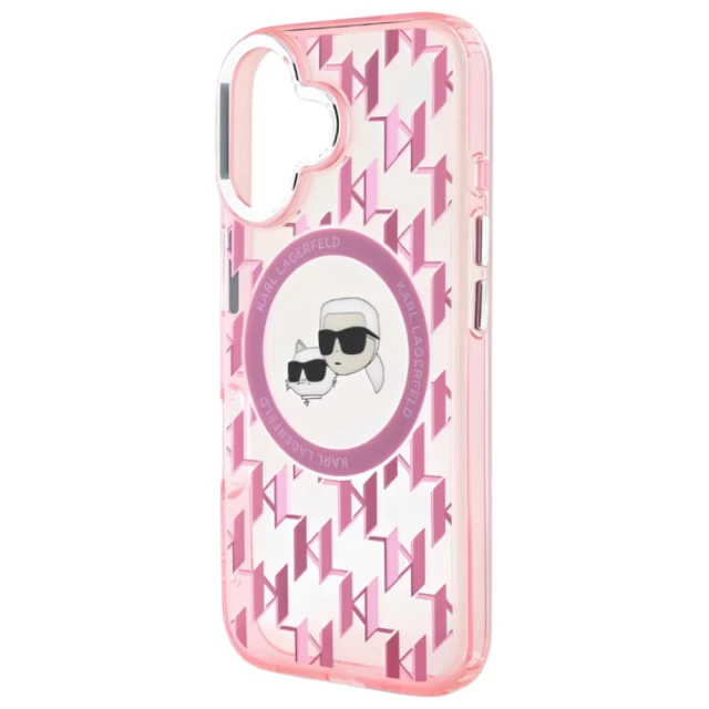 Чохол Karl Lagerfeld IML Monogram Karl & Choupette Head для iPhone 16 Pink with MagSafe (KLHMP16SHMCKMHP)