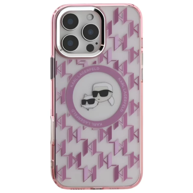 Чохол Karl Lagerfeld IML Monogram Karl & Choupette Head для iPhone 16 Pro Max Pink with MagSafe (KLHMP16XHMCKMHP)