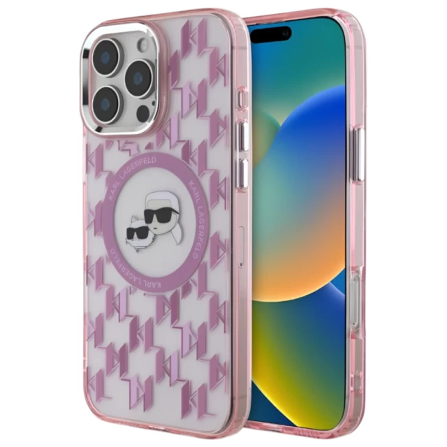 Чохол Karl Lagerfeld IML Monogram Karl & Choupette Head для iPhone 16 Pro Max Pink with MagSafe (KLHMP16XHMCKMHP)