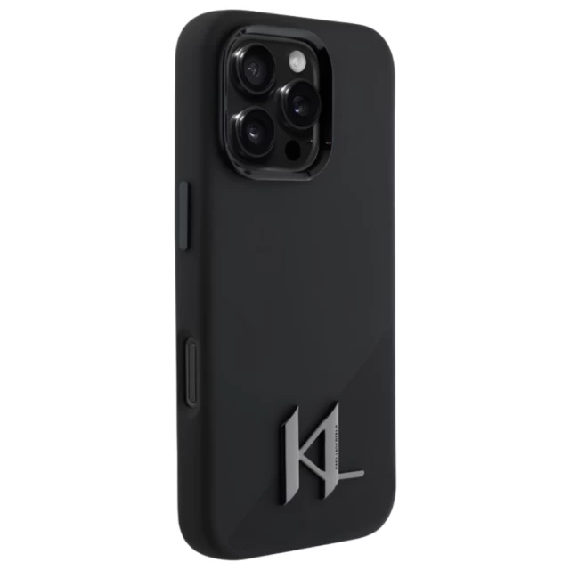 Чехол Karl Lagerfeld Silicone Shadow Metal Initial для iPhone 16 Pro Black with MagSafe (KLHMP16LSCMKMPCK)