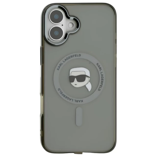 Чехол Karl Lagerfeld IML Metal Karl Head для iPhone 16 Plus Black with MagSafe (KLHMP16MHLSKIK)