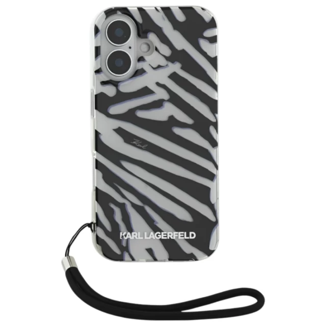 Чохол Karl Lagerfeld IML Zebra Pattern & Cord для iPhone 16 Black (KLHCP16SHZBPKCCK)