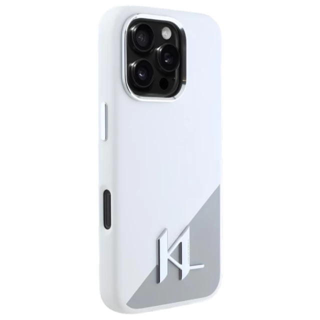 Чехол Karl Lagerfeld Silicone Shadow Metal Initial для iPhone 16 Pro White with MagSafe (KLHMP16LSCMKMPCH)