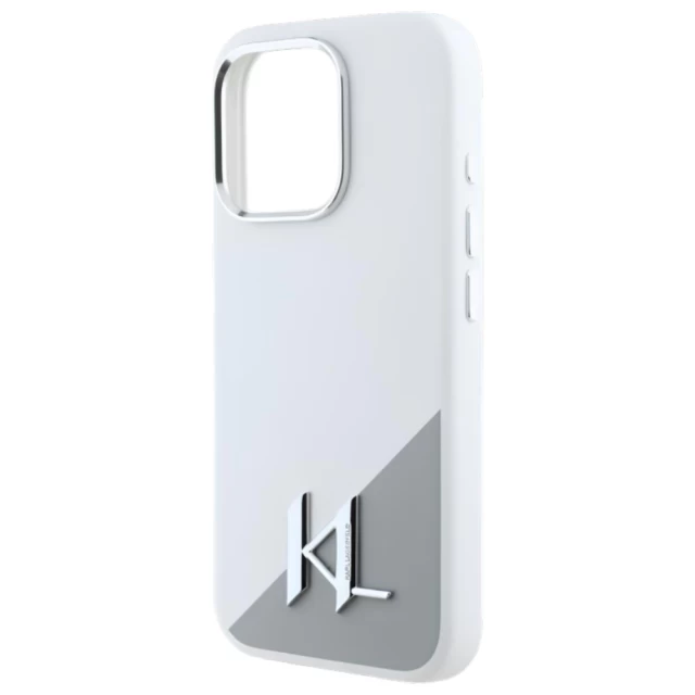 Чехол Karl Lagerfeld Silicone Shadow Metal Initial для iPhone 16 Pro White with MagSafe (KLHMP16LSCMKMPCH)