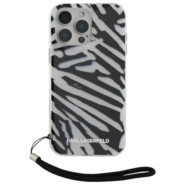 Чехол Karl Lagerfeld IML Zebra Pattern & Cord для iPhone 16 Pro Max Black (KLHCP16XHZBPKCCK)