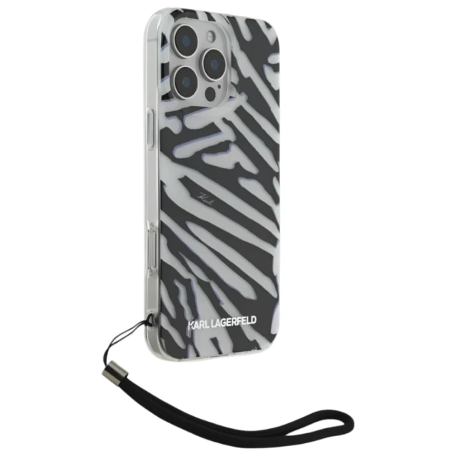 Чехол Karl Lagerfeld IML Zebra Pattern & Cord для iPhone 16 Pro Max Black (KLHCP16XHZBPKCCK)