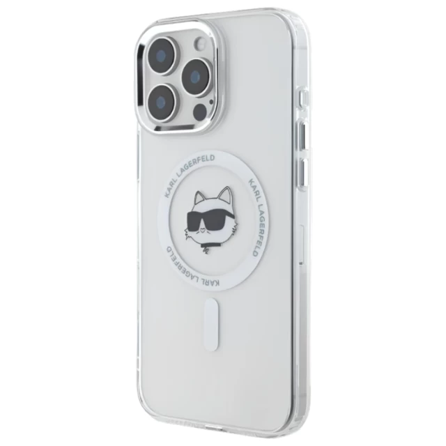 Чохол Karl Lagerfeld IML Metal Choupette Head для iPhone 16 Pro Max White with MagSafe (KLHMP16XHLSCHH)