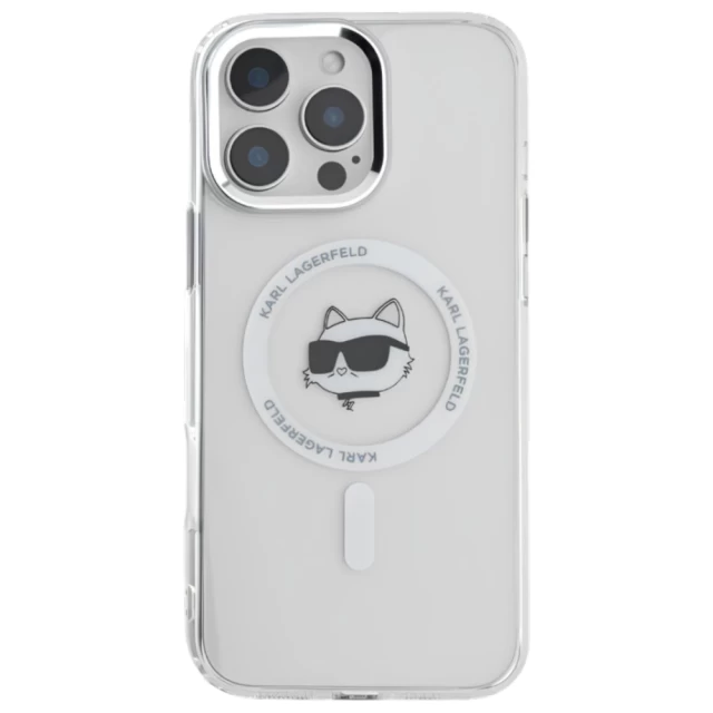 Чохол Karl Lagerfeld IML Metal Choupette Head для iPhone 16 Pro Max White with MagSafe (KLHMP16XHLSCHH)