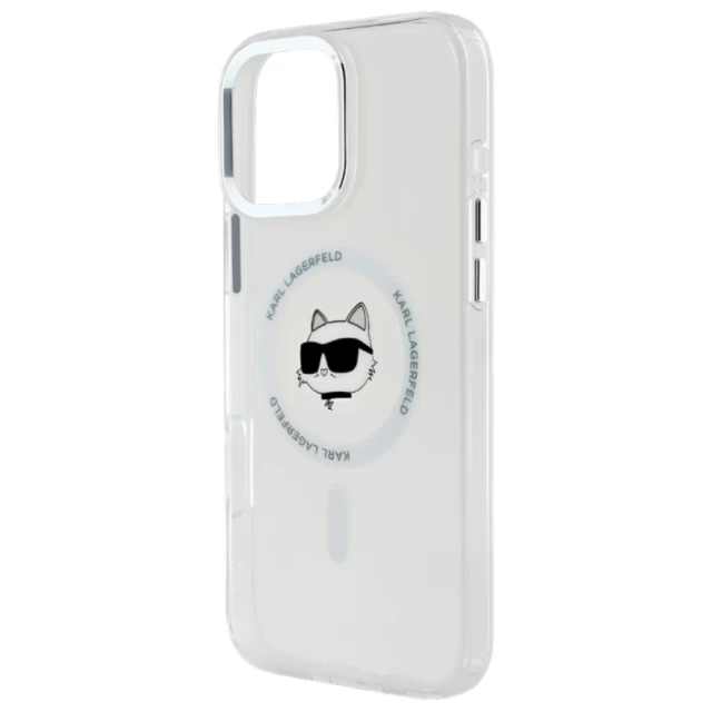 Чохол Karl Lagerfeld IML Metal Choupette Head для iPhone 16 Pro Max White with MagSafe (KLHMP16XHLSCHH)