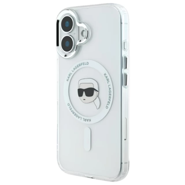 Чохол Karl Lagerfeld IML Metal Karl Head для iPhone 16 Plus White with MagSafe (KLHMP16MHLSKIH)