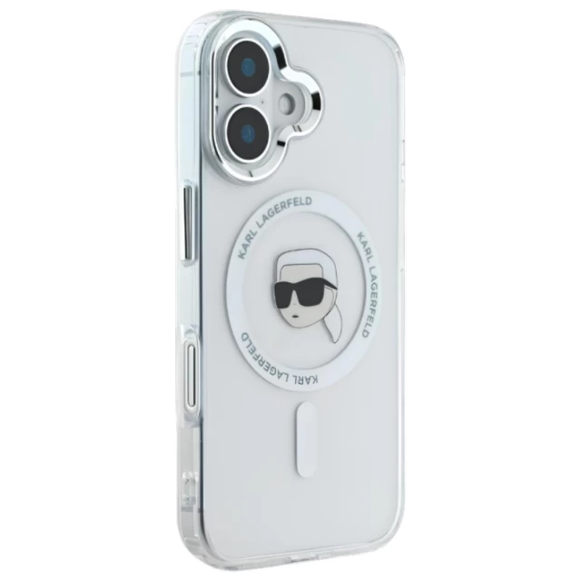 Чохол Karl Lagerfeld IML Metal Karl Head для iPhone 16 Plus White with MagSafe (KLHMP16MHLSKIH)