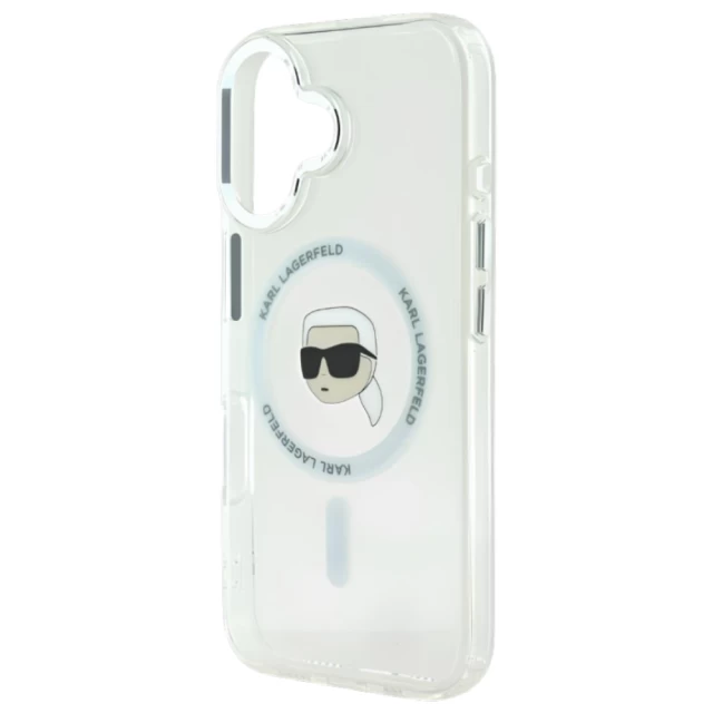 Чохол Karl Lagerfeld IML Metal Karl Head для iPhone 16 Plus White with MagSafe (KLHMP16MHLSKIH)