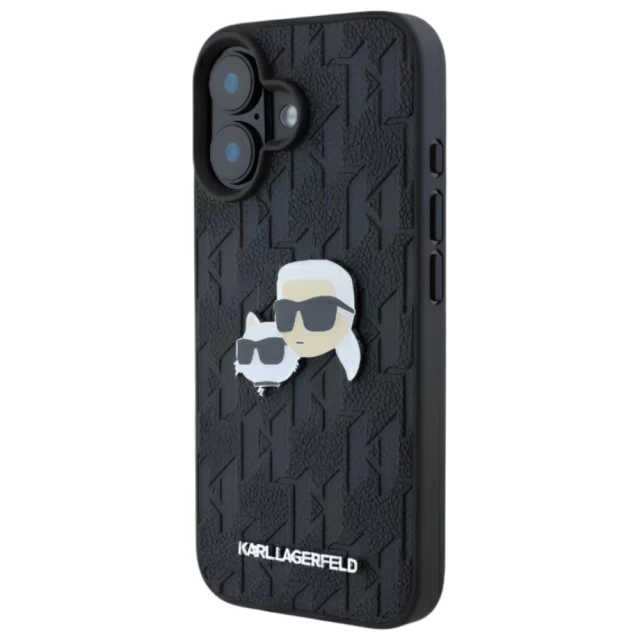 Чохол Karl Lagerfeld Monogram Karl & Choupette Head Pin для iPhone 16 Black (KLHCP16SPGKLKCPK)