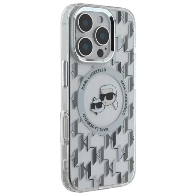 Чехол Karl Lagerfeld IML Monogram Karl & Choupette Head для iPhone 16 Pro Transparent with MagSafe (KLHMP16LHMCKMHT)