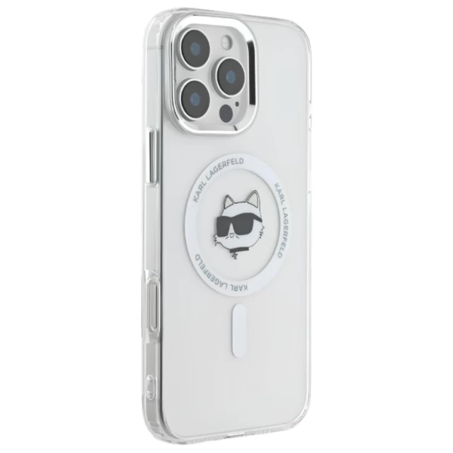 Чехол Karl Lagerfeld IML Metal Choupette Head для iPhone 16 Pro White with MagSafe (KLHMP16LHLSCHH)