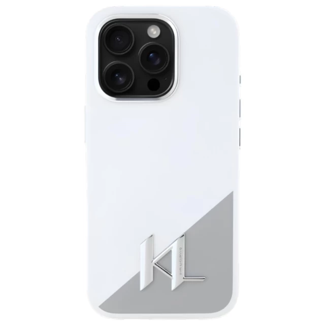 Чехол Karl Lagerfeld Silicone Shadow Metal Initial для iPhone 16 Pro Max White with MagSafe (KLHMP16XSCMKMPCH)