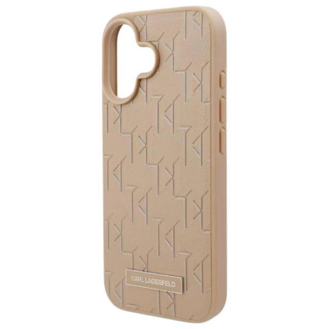 Чехол Karl Lagerfeld Leather Monogram Metal Logo для iPhone 16 Beige with MagSafe (KLHMP16SPKHPORPE)