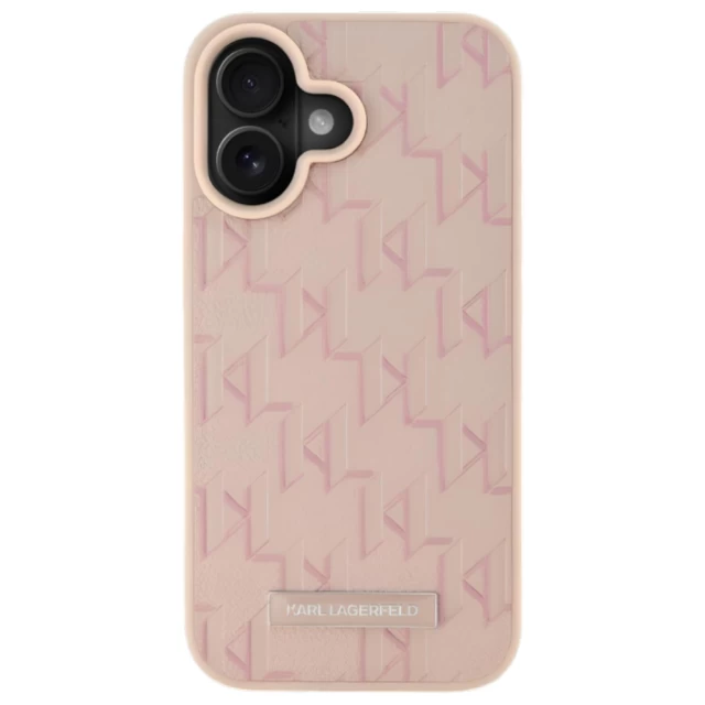 Чехол Karl Lagerfeld Leather Monogram Metal Logo для iPhone 16 Pink with MagSafe (KLHMP16SPKHPORPP)