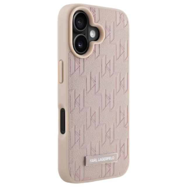 Чехол Karl Lagerfeld Leather Monogram Metal Logo для iPhone 16 Pink with MagSafe (KLHMP16SPKHPORPP)