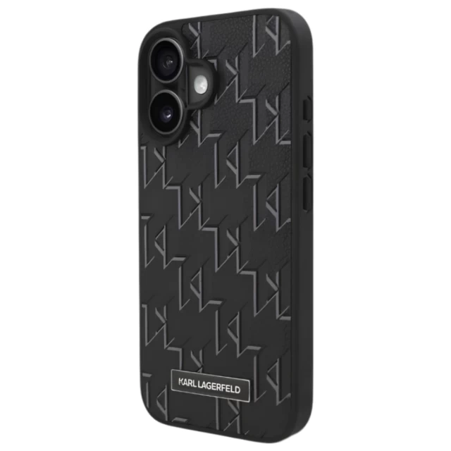 Чехол Karl Lagerfeld Leather Monogram Metal Logo для iPhone 16 Plus Black with MagSafe (KLHMP16MPKHPORPK)