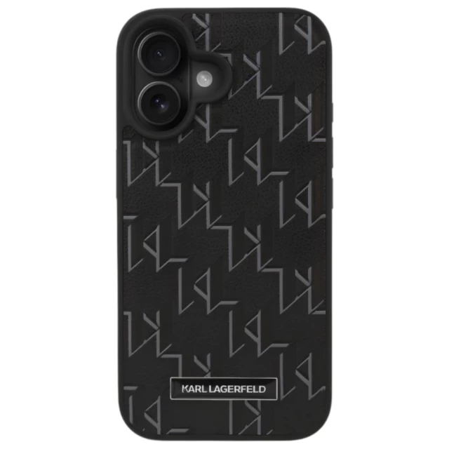 Чехол Karl Lagerfeld Leather Monogram Metal Logo для iPhone 16 Plus Black with MagSafe (KLHMP16MPKHPORPK)