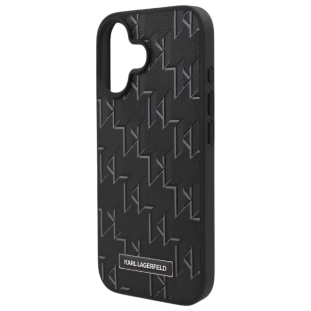 Чехол Karl Lagerfeld Leather Monogram Metal Logo для iPhone 16 Plus Black with MagSafe (KLHMP16MPKHPORPK)