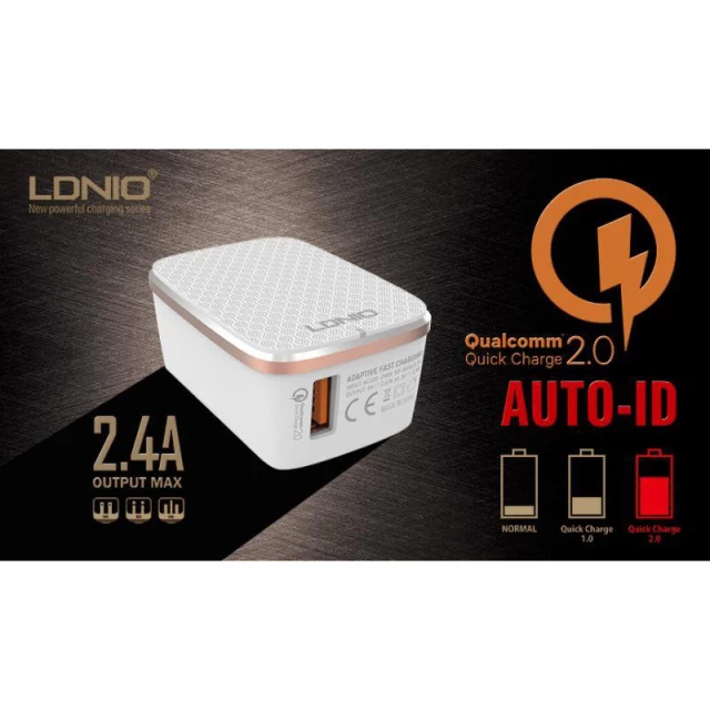 Адаптер LDNIO A1204Q Quick Charge 2.0 USB 2.4A + кабель micro USB