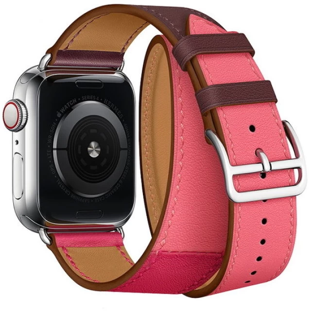 Ремешок Upex Double Tour для Apple Watch 41 | 40 | 38 mm Bordeaux/Rose Extreme/Rose Azalee Swift Leather