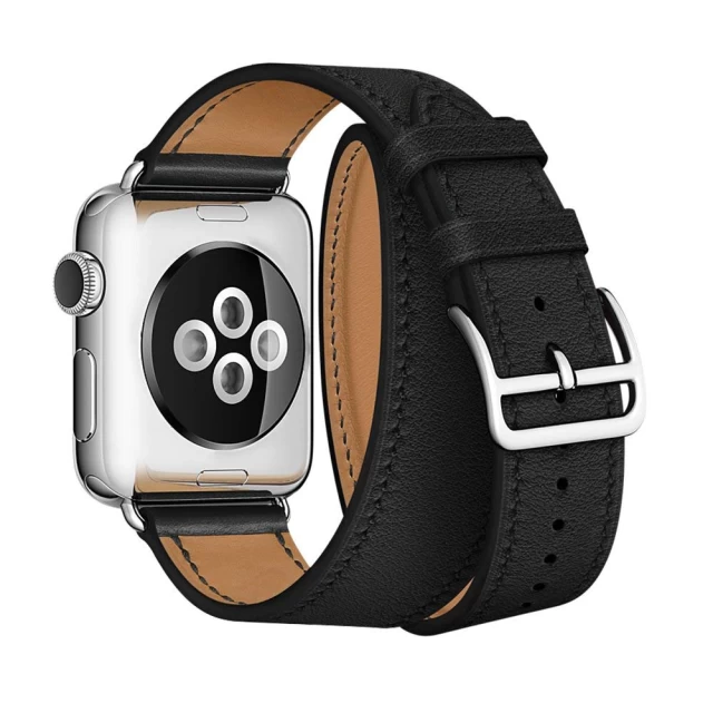 Ремінець Upex Double Tour для Apple Watch 49 | 45 | 44 | 42 mm Black Swift Leather