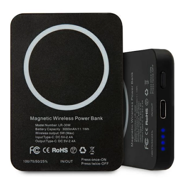 Портативное зарядное устройство Karl Lagerfeld 3000mAh MagSafe Black (KLPBMSOIBK)
