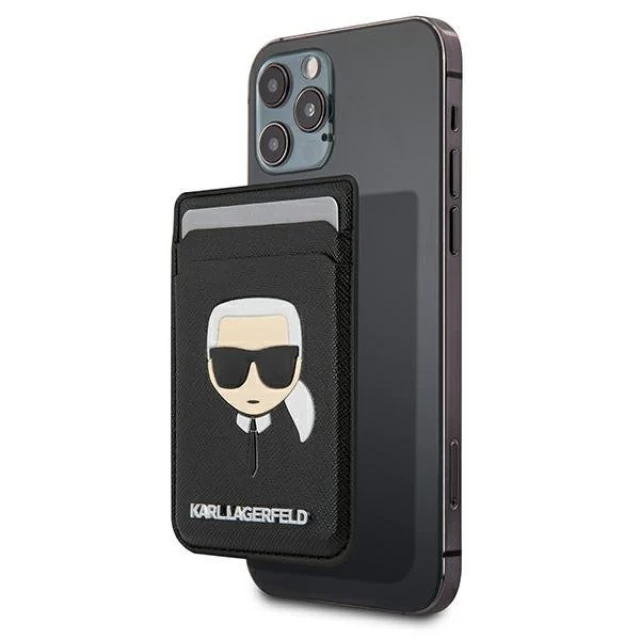 Чехол-бумажник Karl Lagerfeld Saffiano Iconic Karl's Head для iPhone Black with MagSafe (KLWMSKHSFBK)