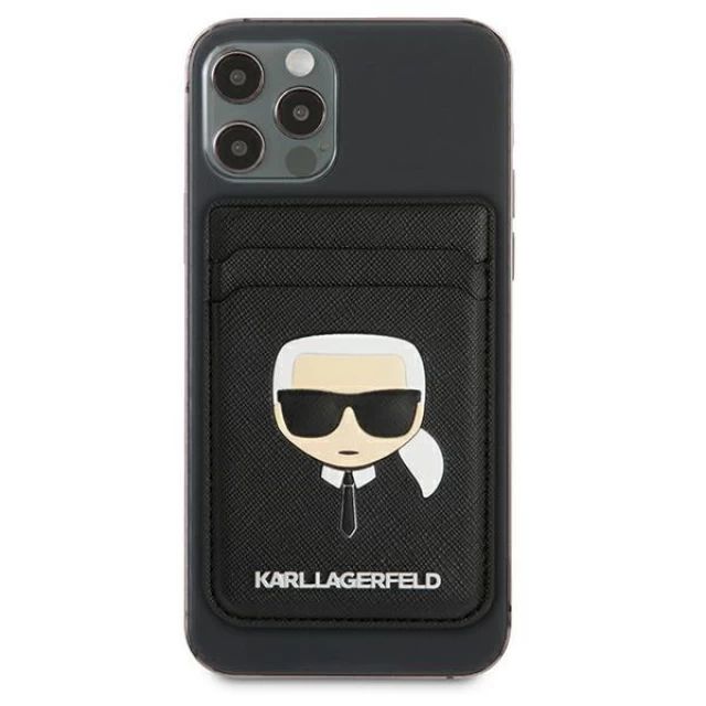 Чехол-бумажник Karl Lagerfeld Saffiano Iconic Karl's Head для iPhone Black with MagSafe (KLWMSKHSFBK)