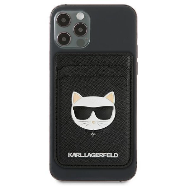 Чехол-бумажник Karl Lagerfeld Saffiano Choupette Head для iPhone Black with MagSafe (KLWMSCHSFBK)
