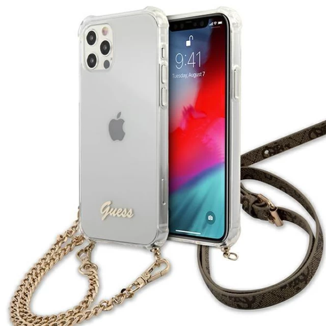 Чехол Guess 4G Gold Chain для iPhone 12 | 12 Pro Transparent (GUHCP12MKC4GSGO)