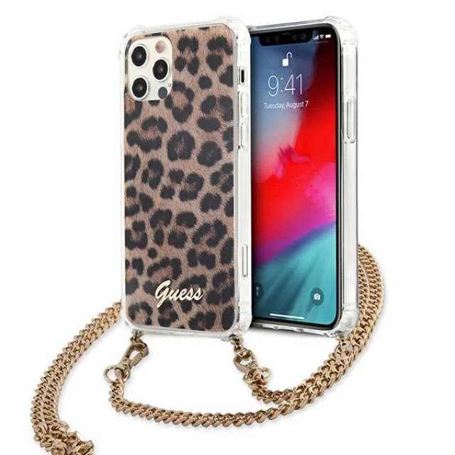 Чехол Guess Gold Strap для iPhone 12 | 12 Pro Leopard (GUHCP12MKCLEO)