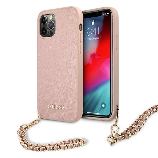 Чохол Guess Saffiano Chain для iPhone 12 | 12 Pro Pink (GUHCP12MSASGPI)