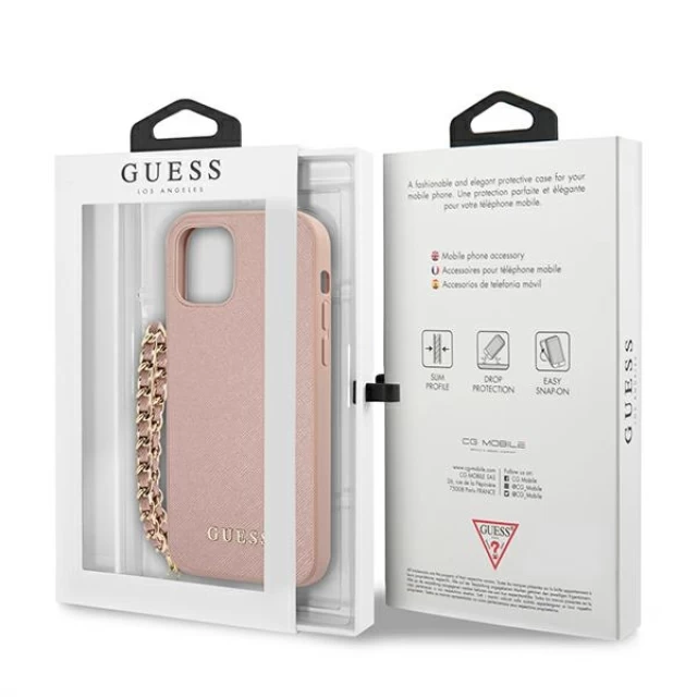 Чохол Guess Saffiano Chain для iPhone 12 | 12 Pro Pink (GUHCP12MSASGPI)