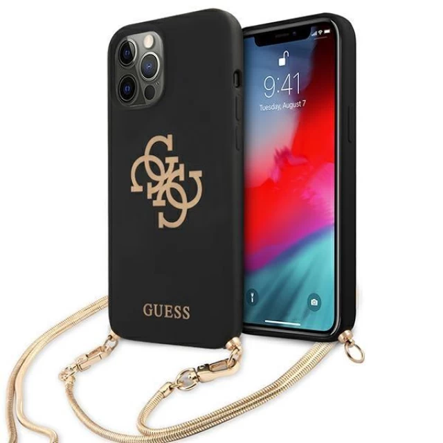 Чехол Guess Gold Chain Collection для iPhone 12 | 12 Pro Black (GUHCP12MLSC4GBK)