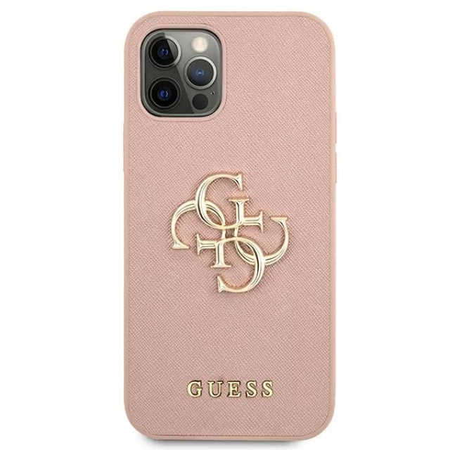 Чохол Guess Saffiano 4G Metal Logo для iPhone 12 | 12 Pro Pink (GUHCP12MSA4GGPI)