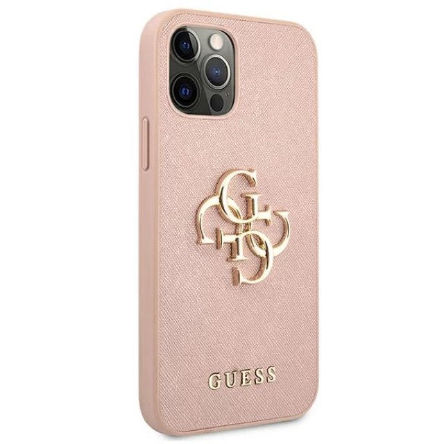 Чехол Guess Saffiano 4G Metal Logo для iPhone 12 | 12 Pro Pink (GUHCP12MSA4GGPI)