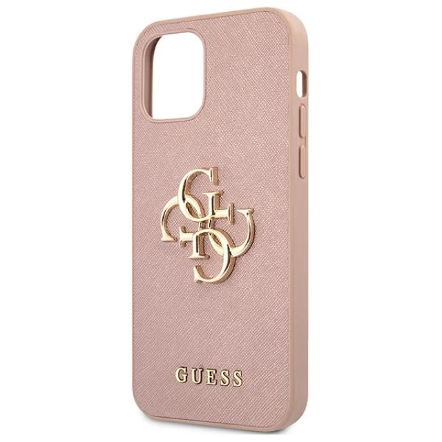 Чохол Guess Saffiano 4G Metal Logo для iPhone 12 | 12 Pro Pink (GUHCP12MSA4GGPI)