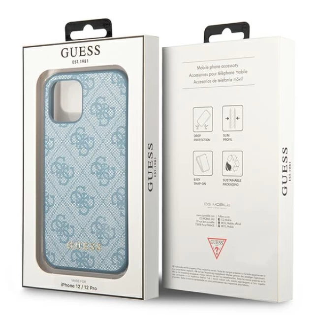 Чехол Guess 4G Metal Gold Logo для iPhone 12 | 12 Pro Blue (GUHCP12MG4GFBL)