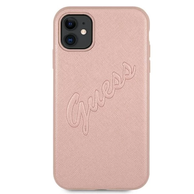 Чехол Guess Saffiano Vintage Script для iPhone 11 Pink (GUHCN61RSAVSRG)